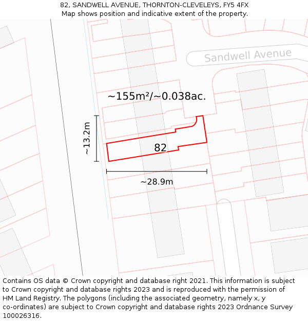 82, SANDWELL AVENUE, THORNTON-CLEVELEYS, FY5 4FX: Plot and title map