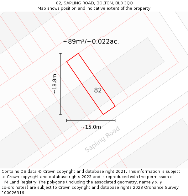 82, SAPLING ROAD, BOLTON, BL3 3QQ: Plot and title map