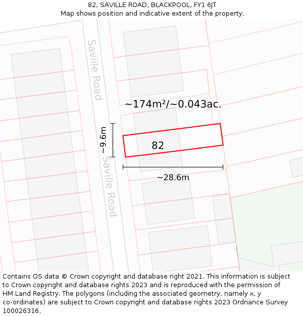 82, SAVILLE ROAD, BLACKPOOL, FY1 6JT: Plot and title map