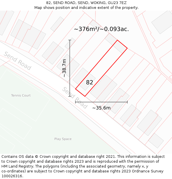 82, SEND ROAD, SEND, WOKING, GU23 7EZ: Plot and title map