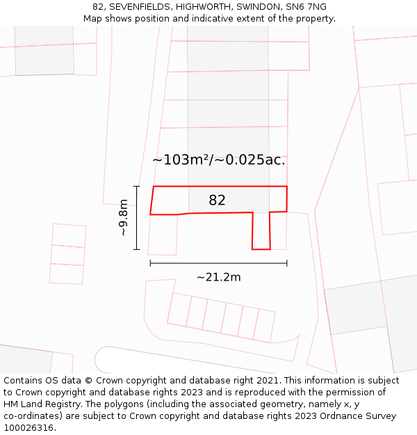 82, SEVENFIELDS, HIGHWORTH, SWINDON, SN6 7NG: Plot and title map