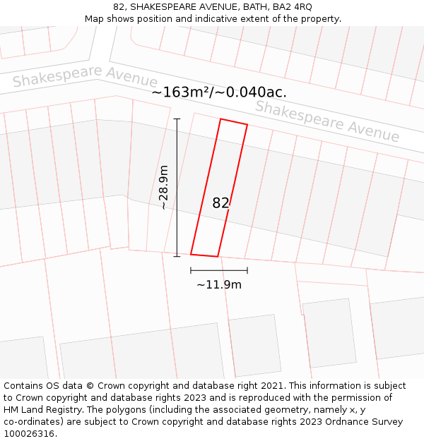 82, SHAKESPEARE AVENUE, BATH, BA2 4RQ: Plot and title map