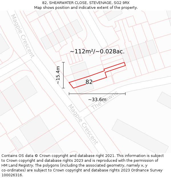 82, SHEARWATER CLOSE, STEVENAGE, SG2 9RX: Plot and title map