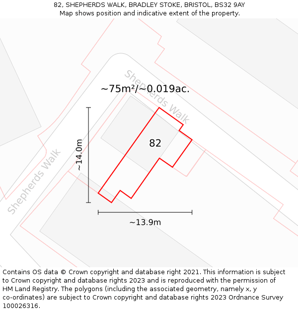 82, SHEPHERDS WALK, BRADLEY STOKE, BRISTOL, BS32 9AY: Plot and title map