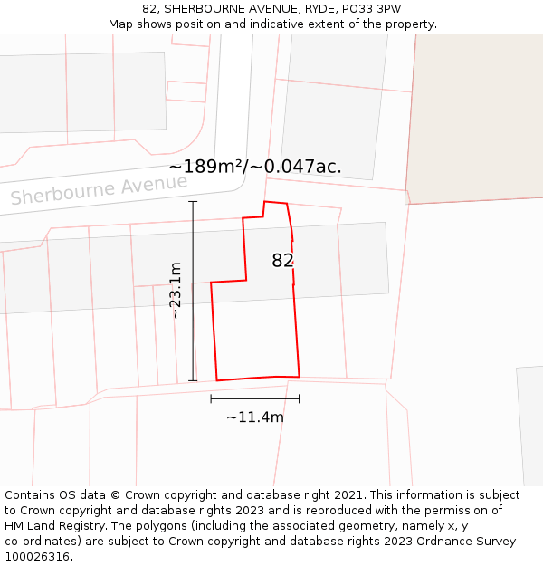 82, SHERBOURNE AVENUE, RYDE, PO33 3PW: Plot and title map