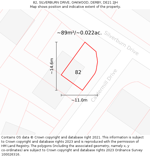 82, SILVERBURN DRIVE, OAKWOOD, DERBY, DE21 2JH: Plot and title map