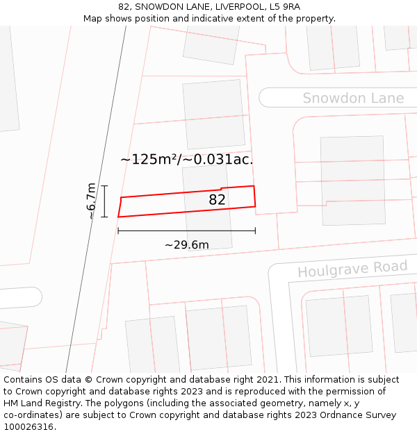 82, SNOWDON LANE, LIVERPOOL, L5 9RA: Plot and title map