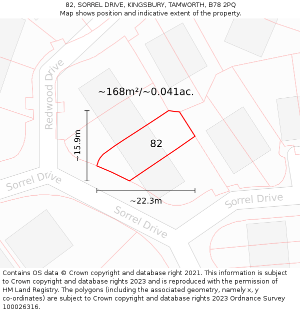 82, SORREL DRIVE, KINGSBURY, TAMWORTH, B78 2PQ: Plot and title map