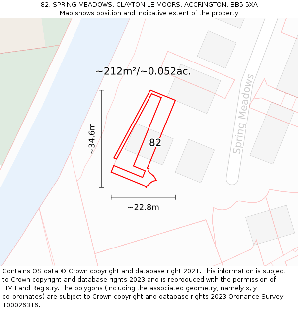 82, SPRING MEADOWS, CLAYTON LE MOORS, ACCRINGTON, BB5 5XA: Plot and title map