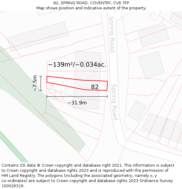 82, SPRING ROAD, COVENTRY, CV6 7FP: Plot and title map