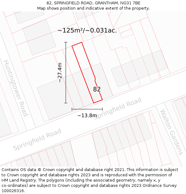 82, SPRINGFIELD ROAD, GRANTHAM, NG31 7BE: Plot and title map