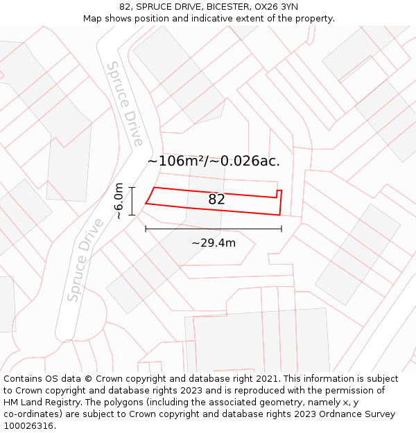 82, SPRUCE DRIVE, BICESTER, OX26 3YN: Plot and title map