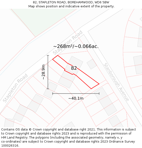 82, STAPLETON ROAD, BOREHAMWOOD, WD6 5BW: Plot and title map