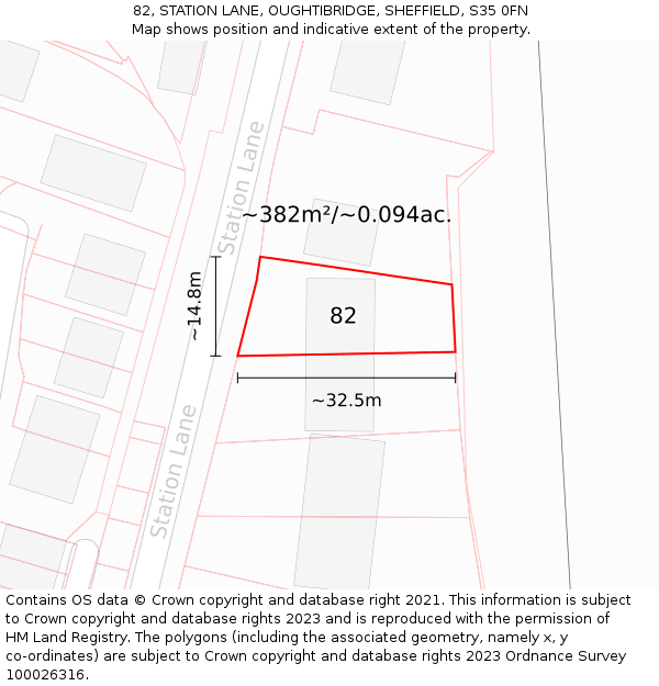 82, STATION LANE, OUGHTIBRIDGE, SHEFFIELD, S35 0FN: Plot and title map