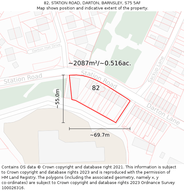 82, STATION ROAD, DARTON, BARNSLEY, S75 5AF: Plot and title map
