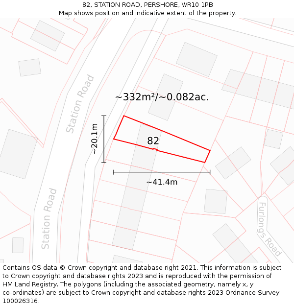 82, STATION ROAD, PERSHORE, WR10 1PB: Plot and title map