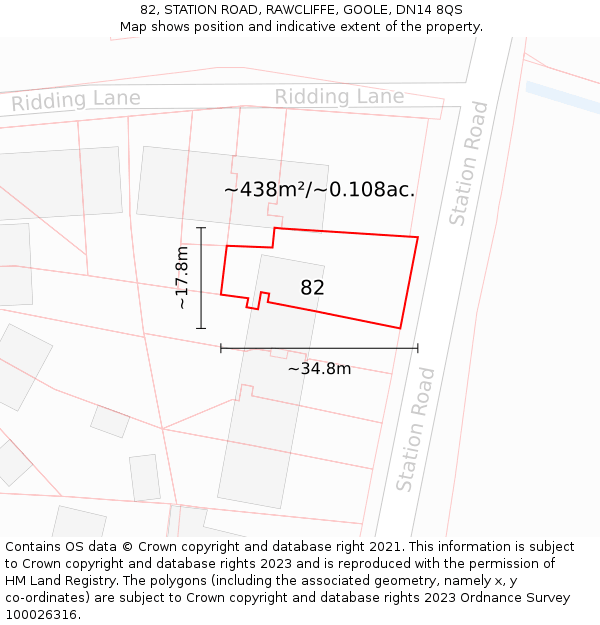 82, STATION ROAD, RAWCLIFFE, GOOLE, DN14 8QS: Plot and title map