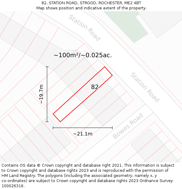 82, STATION ROAD, STROOD, ROCHESTER, ME2 4BT: Plot and title map