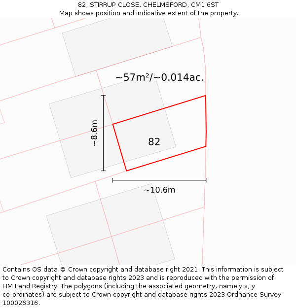 82, STIRRUP CLOSE, CHELMSFORD, CM1 6ST: Plot and title map