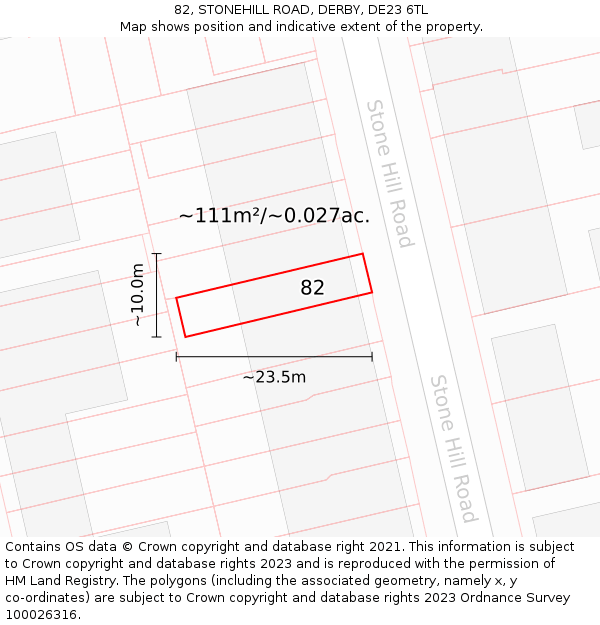 82, STONEHILL ROAD, DERBY, DE23 6TL: Plot and title map