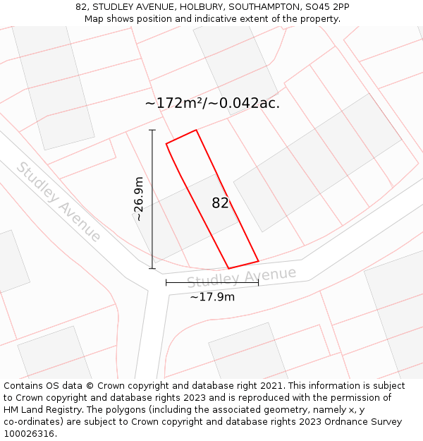 82, STUDLEY AVENUE, HOLBURY, SOUTHAMPTON, SO45 2PP: Plot and title map