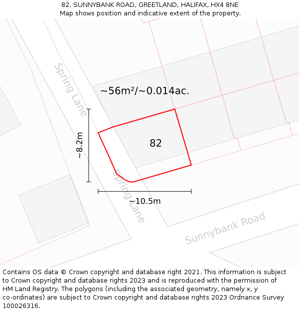 82, SUNNYBANK ROAD, GREETLAND, HALIFAX, HX4 8NE: Plot and title map