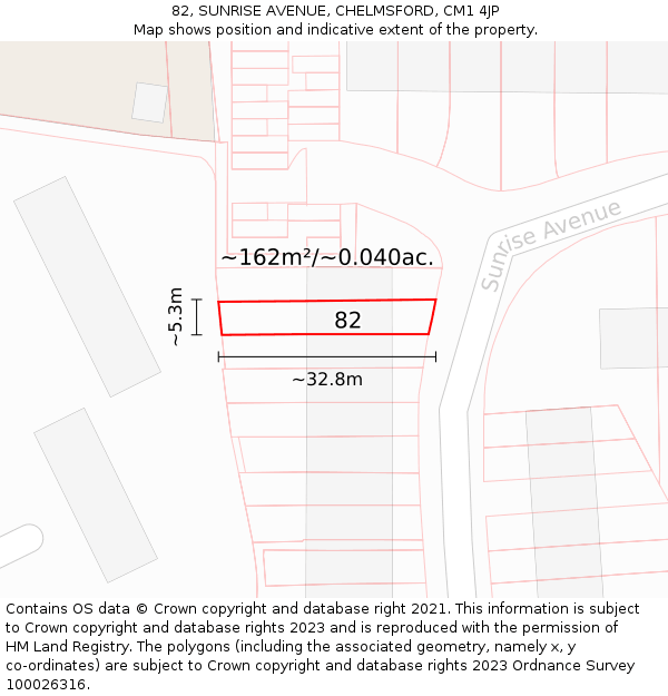 82, SUNRISE AVENUE, CHELMSFORD, CM1 4JP: Plot and title map