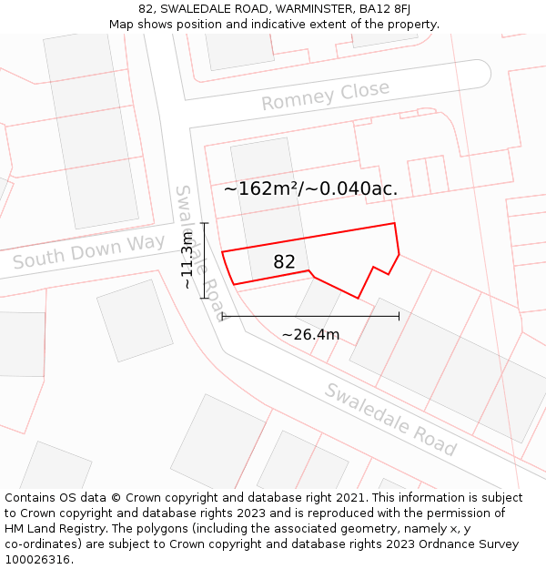 82, SWALEDALE ROAD, WARMINSTER, BA12 8FJ: Plot and title map