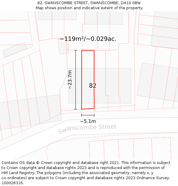82, SWANSCOMBE STREET, SWANSCOMBE, DA10 0BW: Plot and title map