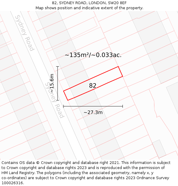 82, SYDNEY ROAD, LONDON, SW20 8EF: Plot and title map