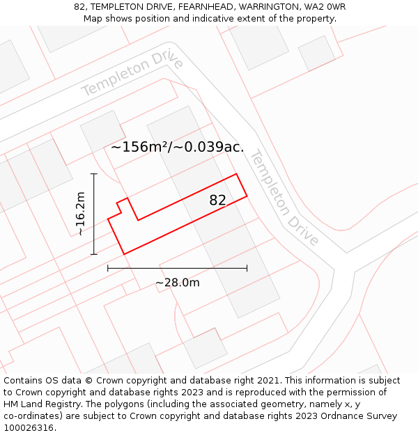 82, TEMPLETON DRIVE, FEARNHEAD, WARRINGTON, WA2 0WR: Plot and title map