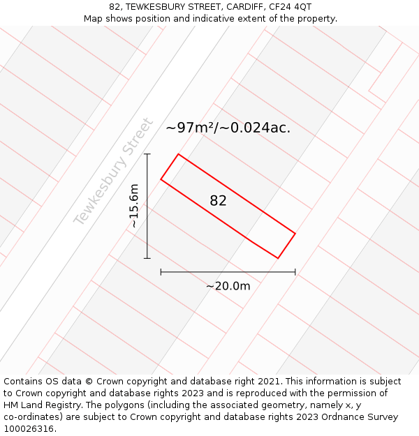 82, TEWKESBURY STREET, CARDIFF, CF24 4QT: Plot and title map