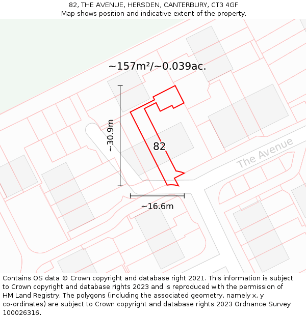 82, THE AVENUE, HERSDEN, CANTERBURY, CT3 4GF: Plot and title map