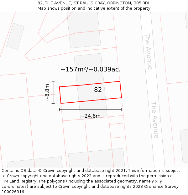 82, THE AVENUE, ST PAULS CRAY, ORPINGTON, BR5 3DH: Plot and title map