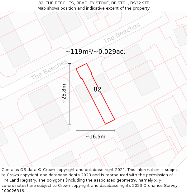 82, THE BEECHES, BRADLEY STOKE, BRISTOL, BS32 9TB: Plot and title map