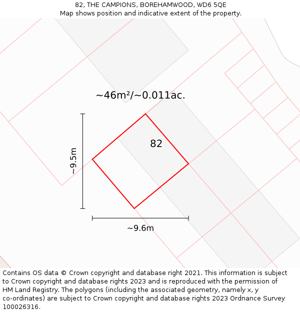 82, THE CAMPIONS, BOREHAMWOOD, WD6 5QE: Plot and title map