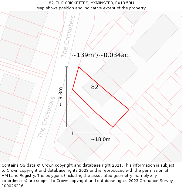 82, THE CRICKETERS, AXMINSTER, EX13 5RH: Plot and title map