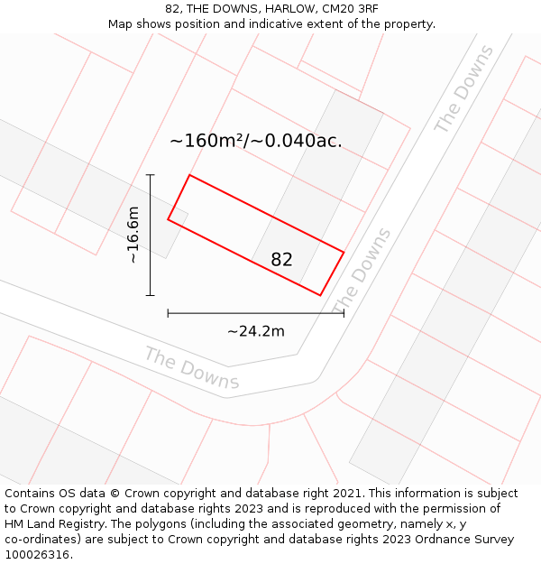 82, THE DOWNS, HARLOW, CM20 3RF: Plot and title map