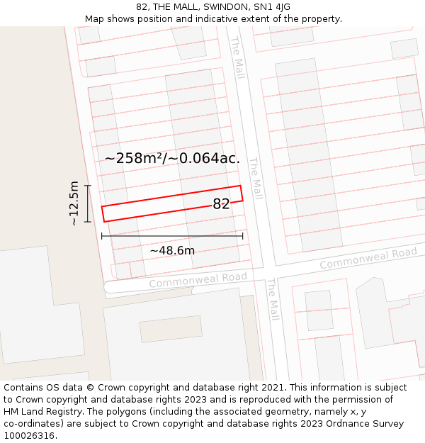 82, THE MALL, SWINDON, SN1 4JG: Plot and title map