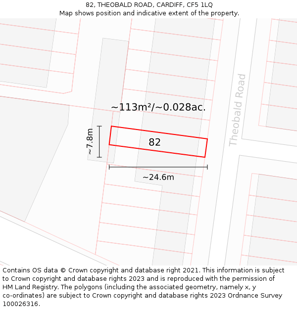 82, THEOBALD ROAD, CARDIFF, CF5 1LQ: Plot and title map