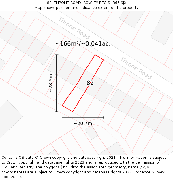 82, THRONE ROAD, ROWLEY REGIS, B65 9JX: Plot and title map