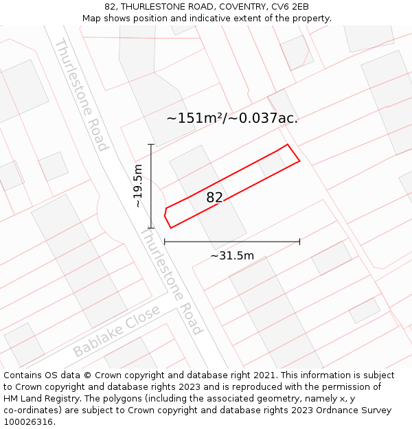 82, THURLESTONE ROAD, COVENTRY, CV6 2EB: Plot and title map
