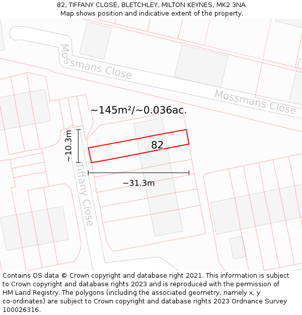 82, TIFFANY CLOSE, BLETCHLEY, MILTON KEYNES, MK2 3NA: Plot and title map