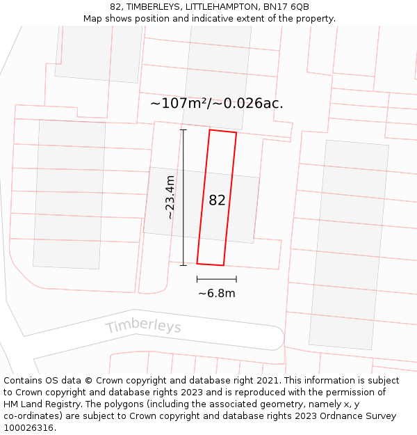 82, TIMBERLEYS, LITTLEHAMPTON, BN17 6QB: Plot and title map