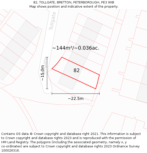 82, TOLLGATE, BRETTON, PETERBOROUGH, PE3 9XB: Plot and title map