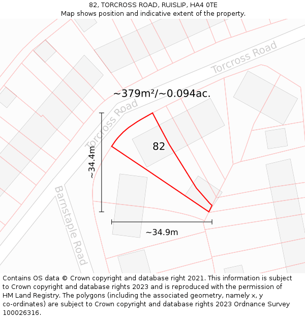 82, TORCROSS ROAD, RUISLIP, HA4 0TE: Plot and title map