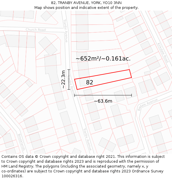 82, TRANBY AVENUE, YORK, YO10 3NN: Plot and title map
