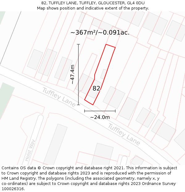 82, TUFFLEY LANE, TUFFLEY, GLOUCESTER, GL4 0DU: Plot and title map