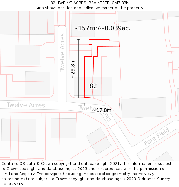 82, TWELVE ACRES, BRAINTREE, CM7 3RN: Plot and title map
