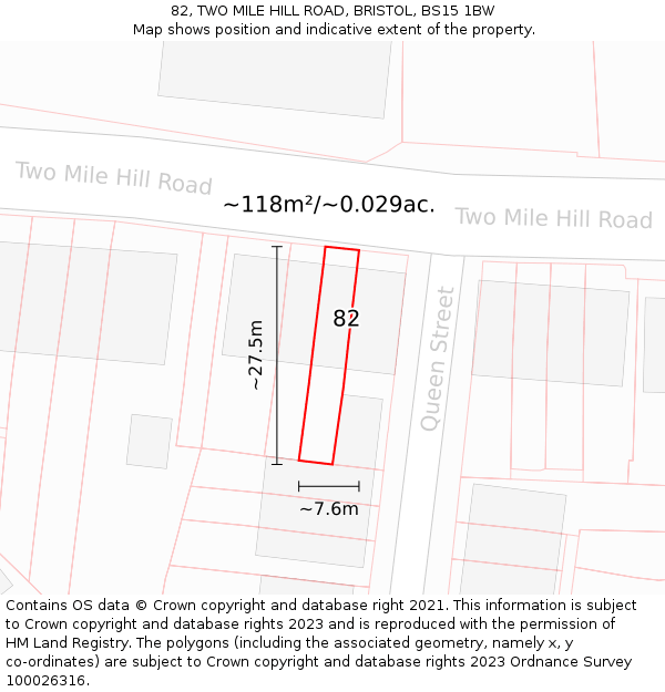 82, TWO MILE HILL ROAD, BRISTOL, BS15 1BW: Plot and title map